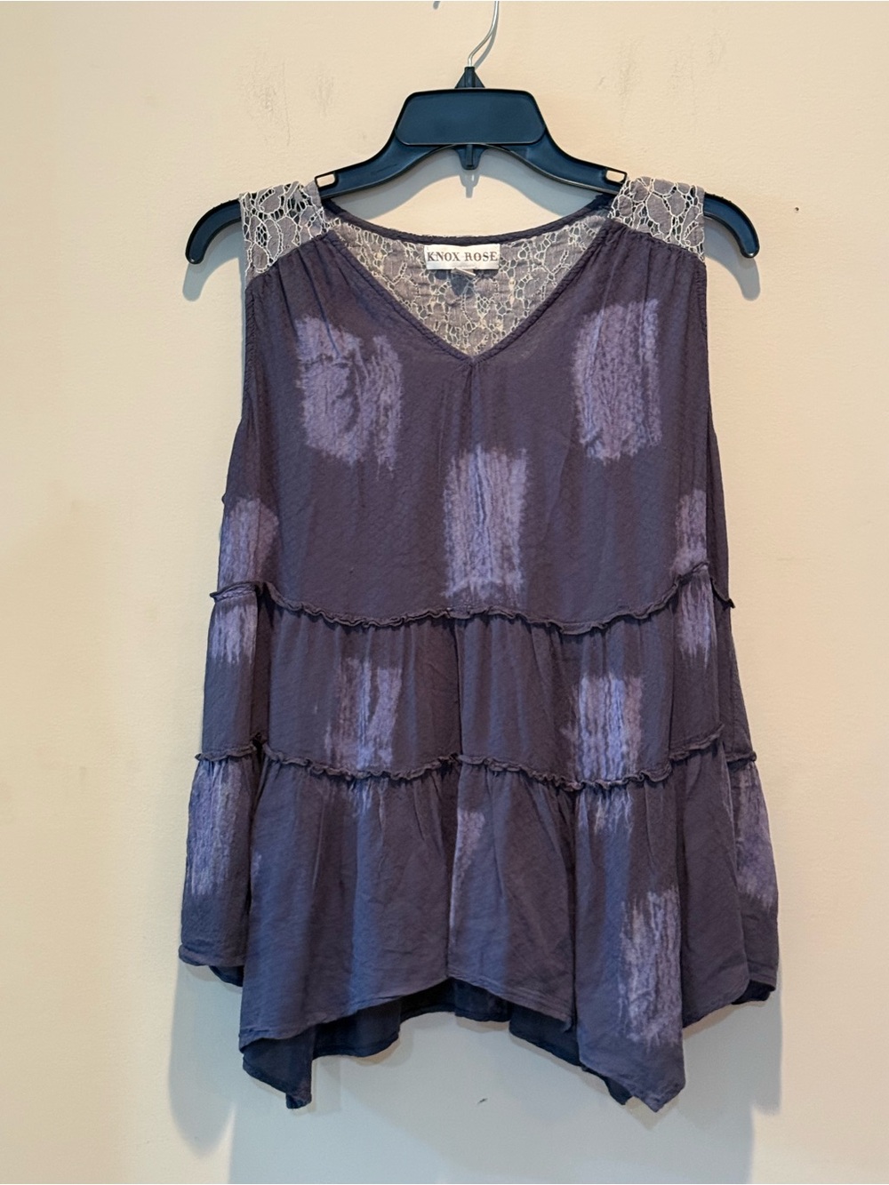 Knox Rose Lavender Tie-Dye Lace-Shoulder Tiered Tank